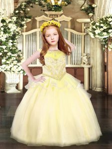 Discount Floor Length Light Yellow Pageant Dress Toddler Scoop Sleeveless Zipper