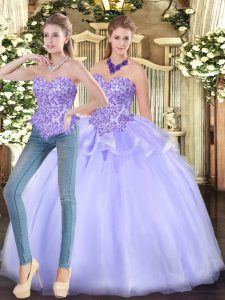 Lavender Sleeveless Organza Zipper 15 Quinceanera Dress for Military Ball and Sweet 16 and Quinceanera