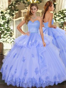 Classical Sweetheart Sleeveless Lace Up Quinceanera Gowns Lavender Tulle