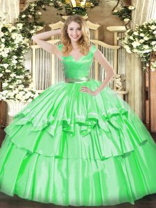 Affordable Floor Length Zipper 15th Birthday Dress for Military Ball and Sweet 16 and Quinceanera with Beading and Ruffled Layers