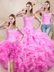 Stunning Floor Length Lilac Sweet 16 Quinceanera Dress Organza Sleeveless Beading and Ruffles