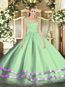 Fitting Apple Green Sweet 16 Dresses Military Ball and Sweet 16 and Quinceanera with Ruffled Layers Straps Sleeveless Zipper