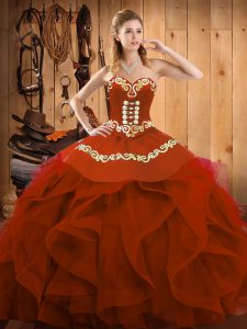 Rust Red Sleeveless Organza Lace Up Quinceanera Dresses for Military Ball and Sweet 16 and Quinceanera