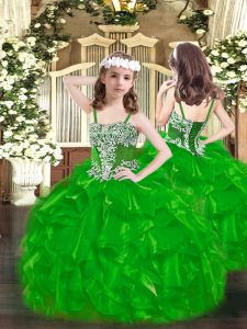 Perfect Green Lace Up Little Girls Pageant Dress Wholesale Appliques and Ruffles Sleeveless Floor Length
