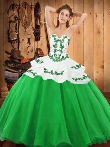 Classical Green Quinceanera Gown Military Ball and Sweet 16 and Quinceanera with Embroidery Strapless Sleeveless Lace Up