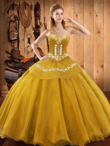 New Arrival Ball Gowns Quinceanera Dress Gold Sweetheart Satin and Tulle Sleeveless Floor Length Lace Up