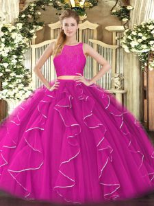 Dazzling Fuchsia Sleeveless Organza Zipper Sweet 16 Dress for Military Ball and Sweet 16 and Quinceanera