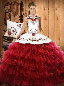 Discount Sleeveless Lace Up Floor Length Embroidery and Ruffled Layers Quinceanera Gowns