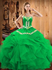 Custom Designed Floor Length Ball Gowns Sleeveless Green Ball Gown Prom Dress Lace Up