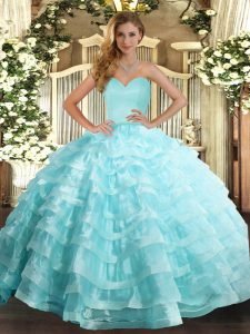 Apple Green Sleeveless Floor Length Ruffled Layers Lace Up Quinceanera Dresses