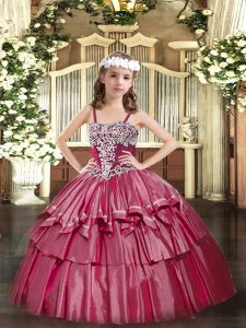 Beautiful Ball Gowns Little Girl Pageant Dress Hot Pink Straps Organza Sleeveless Floor Length Lace Up