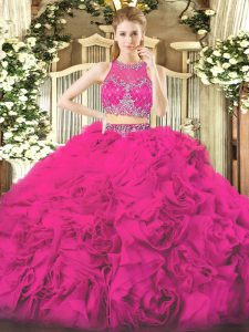 New Arrival Fabric With Rolling Flowers Sleeveless Floor Length Quinceanera Dress and Beading