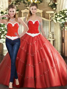 Floor Length Ball Gowns Sleeveless Coral Red 15 Quinceanera Dress Lace Up