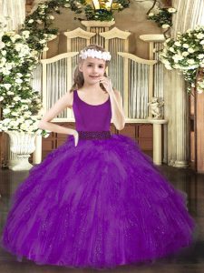 Enchanting Purple Sleeveless Floor Length Beading Zipper Girls Pageant Dresses