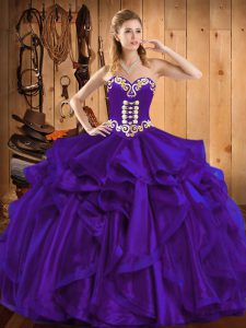 Latest Ball Gowns Quinceanera Gowns Purple Sweetheart Organza Sleeveless Floor Length Lace Up