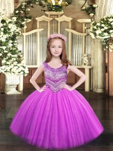 Lilac Kids Formal Wear Party and Quinceanera with Beading Scoop Sleeveless Lace Up