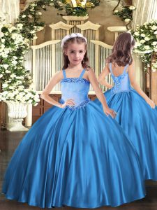 Inexpensive Satin Sleeveless Floor Length Kids Formal Wear and Appliques