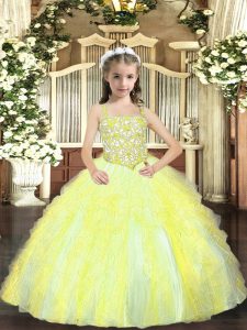 Hot Sale Yellow Green Kids Formal Wear Sweet 16 and Quinceanera with Beading and Ruffles Straps Sleeveless Lace Up