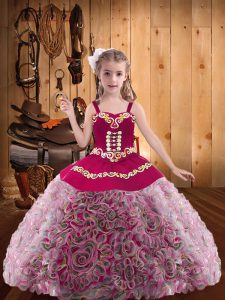 On Sale Ball Gowns Pageant Dress for Girls Multi-color Straps Fabric With Rolling Flowers Sleeveless Floor Length Zipper