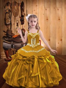 Beauteous Sleeveless Lace Up Floor Length Embroidery and Ruffles Little Girls Pageant Dress