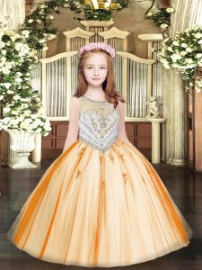 Orange Sleeveless Tulle Zipper High School Pageant Dress for Party and Quinceanera