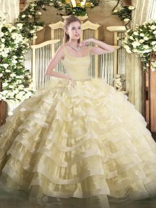 Lovely Gold Sleeveless Organza Zipper Sweet 16 Dress for Military Ball and Sweet 16 and Quinceanera