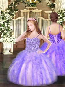 Lovely Sleeveless Appliques and Ruffles Lace Up Pageant Gowns For Girls
