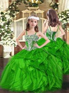 Modern Organza Sleeveless Floor Length Little Girls Pageant Dress Wholesale and Appliques and Ruffles