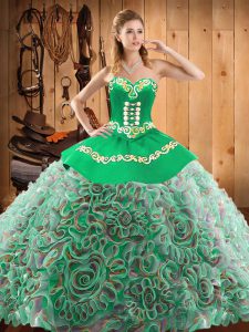 Edgy Embroidery Quince Ball Gowns Multi-color Lace Up Sleeveless With Train Sweep Train