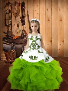 Organza Lace Up Kids Formal Wear Sleeveless Floor Length Embroidery and Ruffles