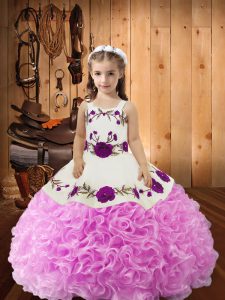 Lilac Pageant Dress Womens Sweet 16 and Quinceanera with Embroidery and Ruffles Straps Sleeveless Lace Up