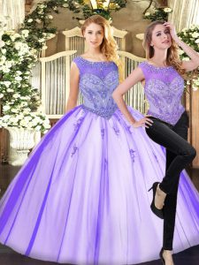 Adorable Floor Length Lavender Quinceanera Dress Scoop Sleeveless Zipper