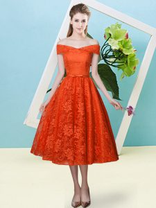 Colorful Cap Sleeves Lace Up Tea Length Bowknot Court Dresses for Sweet 16