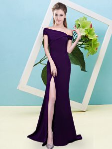 Sumptuous Dark Purple Vestidos de Damas Prom and Party and Wedding Party with Ruching Off The Shoulder Sleeveless Zipper