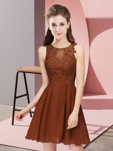 Sleeveless Mini Length Appliques Zipper Dama Dress for Quinceanera with Brown