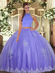 High Class Floor Length Lavender Quinceanera Dress Tulle Sleeveless Beading and Appliques
