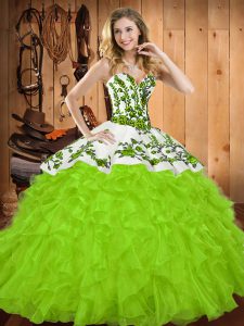 Traditional Sleeveless Lace Up Floor Length Embroidery and Ruffles Sweet 16 Quinceanera Dress