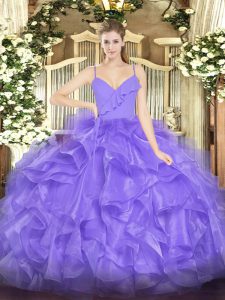 Ball Gowns Quinceanera Dress Lavender Spaghetti Straps Organza Sleeveless Floor Length Zipper