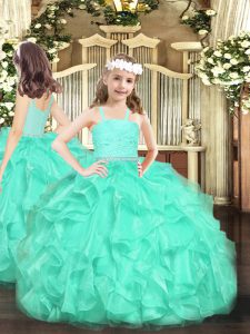 Popular Floor Length Ball Gowns Sleeveless Turquoise Custom Made Pageant Dress Zipper