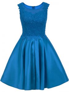 Blue Quinceanera Court of Honor Dress Prom and Party with Lace Scoop Sleeveless Zipper