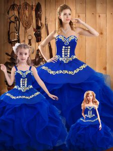 Hot Sale Sweetheart Sleeveless Sweet 16 Dresses Floor Length Ruffles Royal Blue Tulle