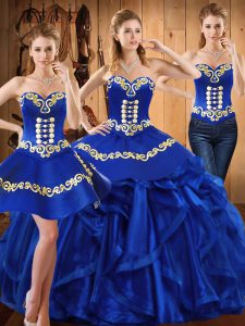 Pretty Sweetheart Sleeveless Lace Up Sweet 16 Quinceanera Dress Royal Blue Organza