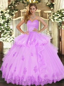 Deluxe Beading and Appliques and Ruffles Vestidos de Quinceanera Lilac Lace Up Sleeveless Floor Length