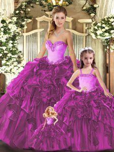 Most Popular Floor Length Ball Gowns Sleeveless Fuchsia Quinceanera Dress Lace Up
