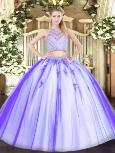 Pretty Lavender 15 Quinceanera Dress Military Ball and Sweet 16 and Quinceanera with Beading Scoop Sleeveless Zipper