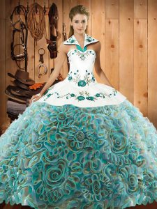 Multi-color Lace Up Quince Ball Gowns Embroidery Sleeveless Sweep Train