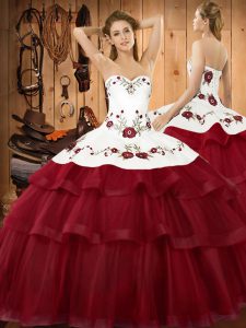 Organza Sleeveless Quinceanera Dress Sweep Train and Embroidery and Ruffled Layers