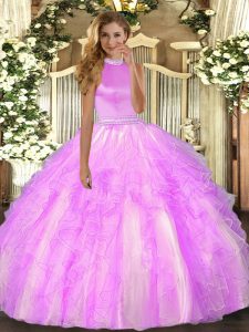 Glamorous Sleeveless Backless Floor Length Beading and Ruffles 15 Quinceanera Dress