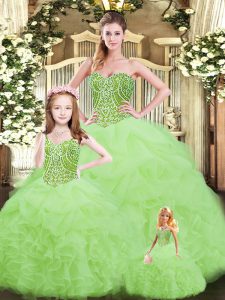 Gorgeous Floor Length Lace Up Quinceanera Dresses Yellow Green for Military Ball and Sweet 16 and Quinceanera with Ruffles