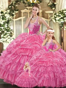 Enchanting Floor Length Rose Pink Vestidos de Quinceanera Straps Sleeveless Lace Up
